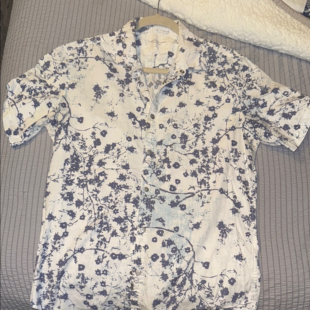 Floral Blue and White Men's Shirt